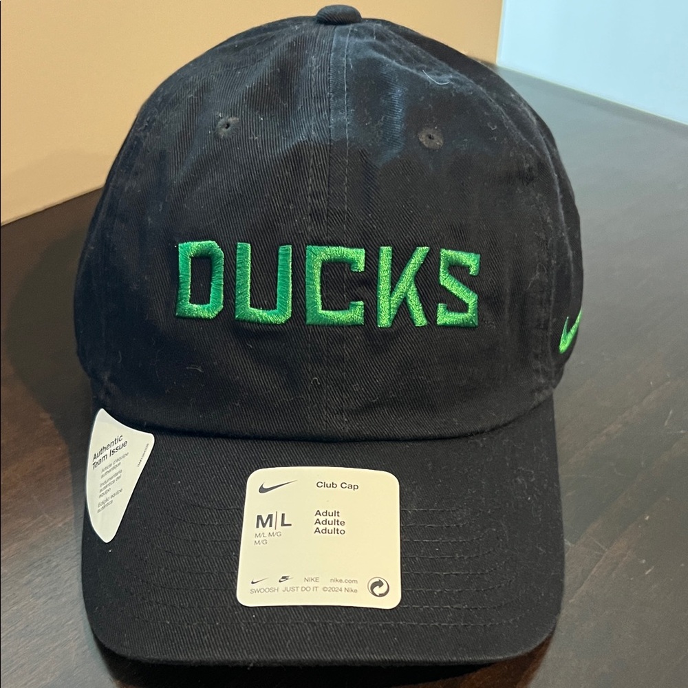 NWT * Nike Black Cap with Green 'DUCKS' Embroidery
